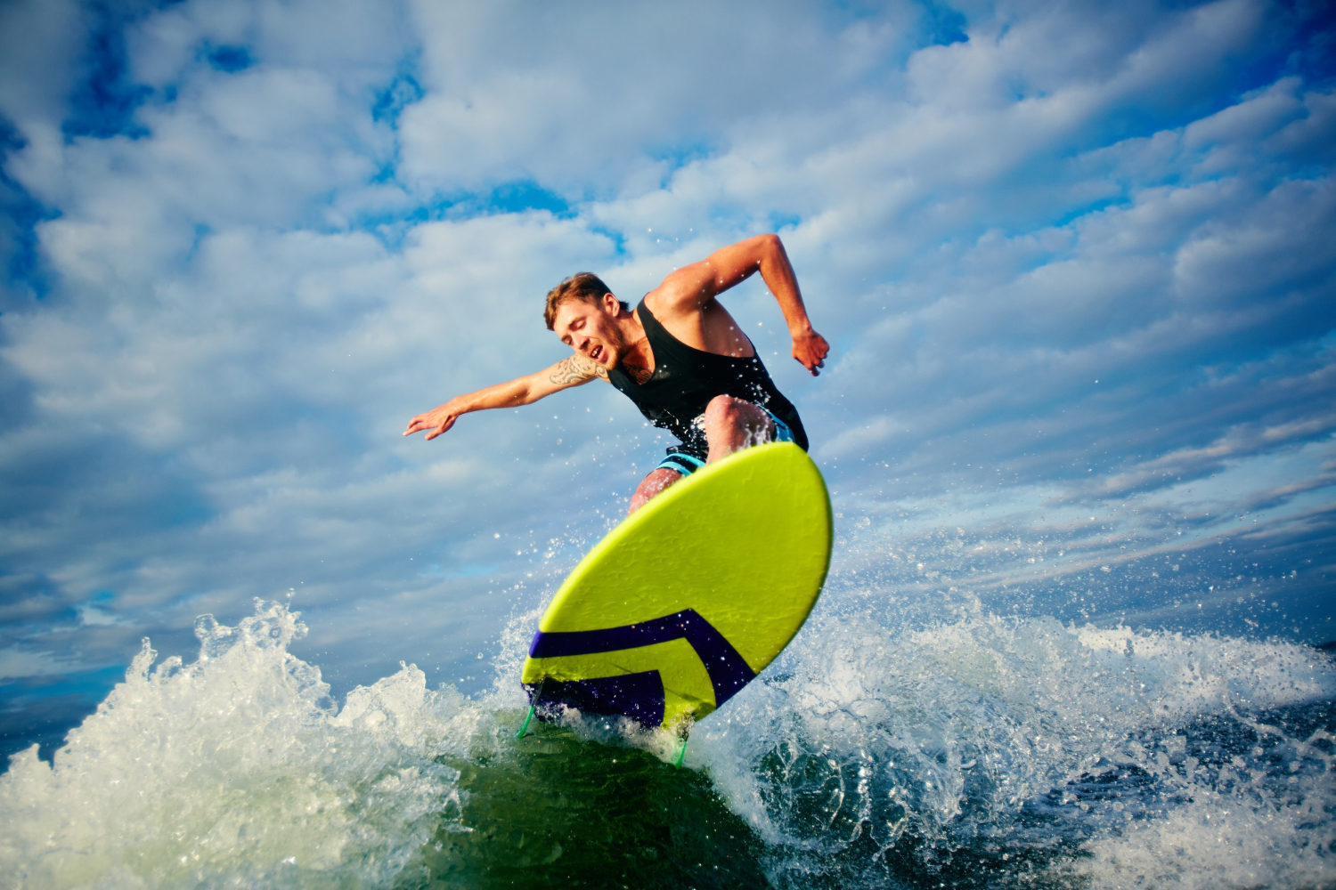 Surfing at ocean